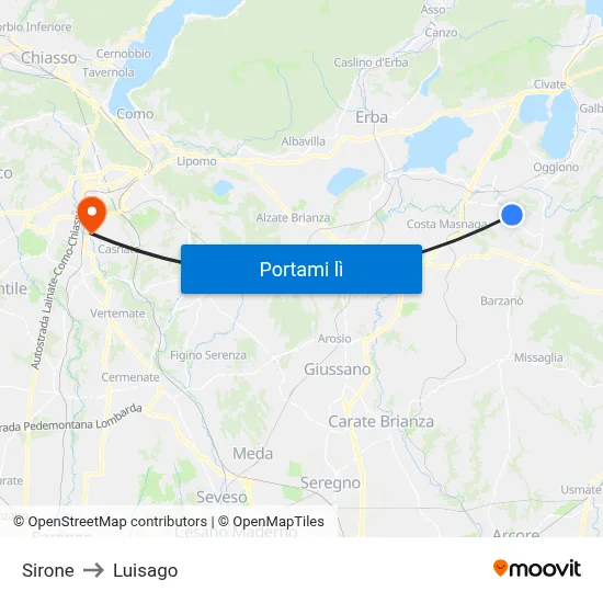 Sirone to Luisago map