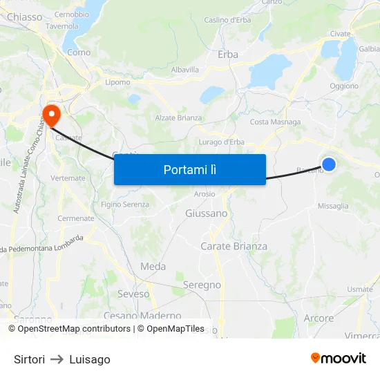 Sirtori to Luisago map