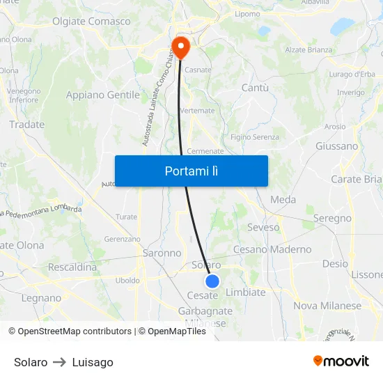 Solaro to Luisago map
