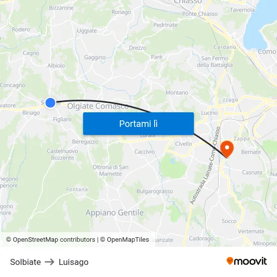 Solbiate to Luisago map