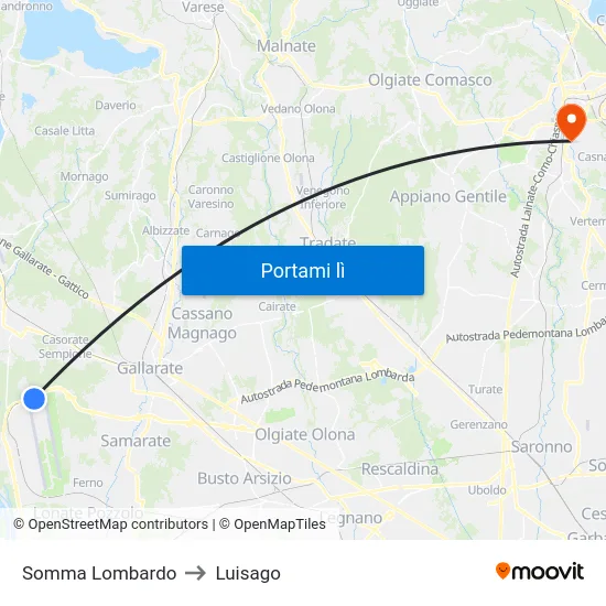 Somma Lombardo to Luisago map