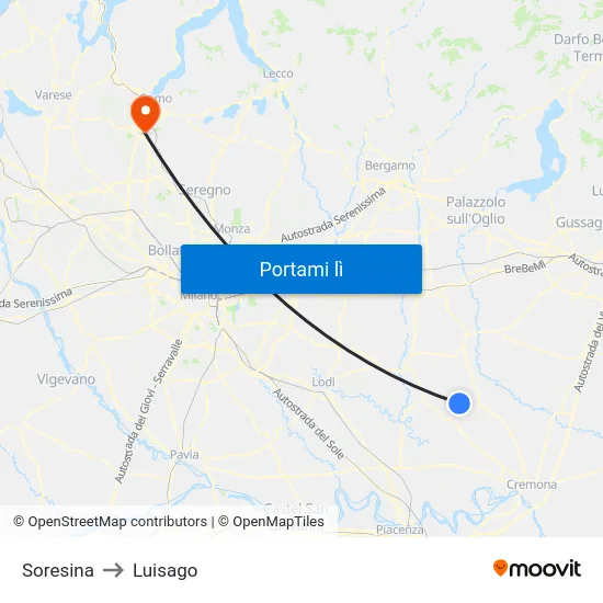 Soresina to Luisago map
