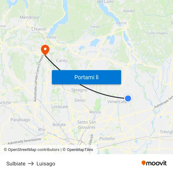 Sulbiate to Luisago map