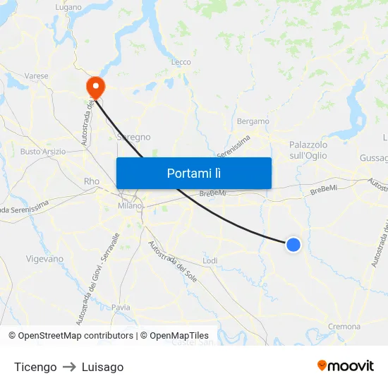 Ticengo to Luisago map