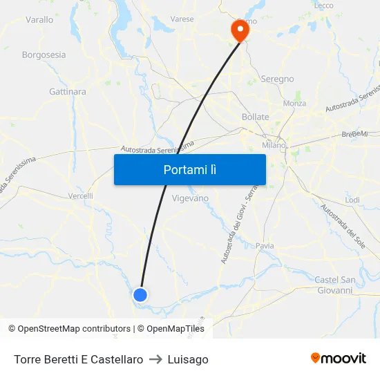 Torre Beretti E Castellaro to Luisago map