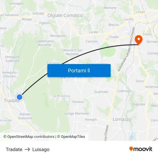 Tradate to Luisago map
