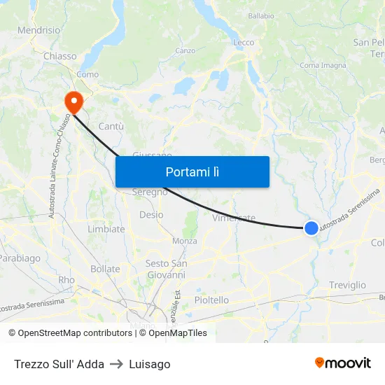 Trezzo Sull' Adda to Luisago map