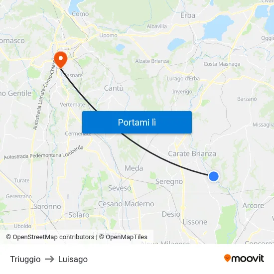 Triuggio to Luisago map