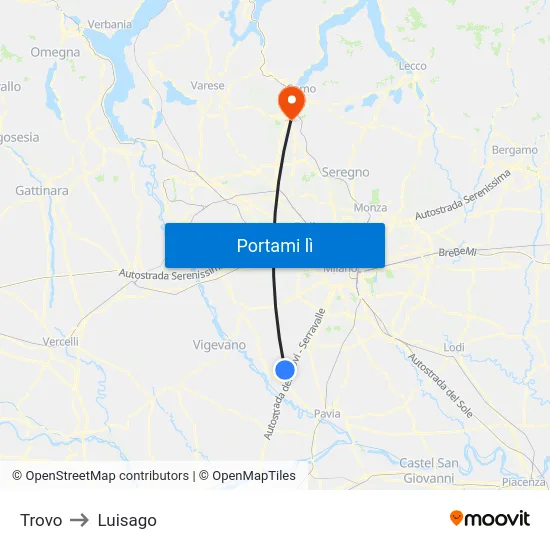 Trovo to Luisago map