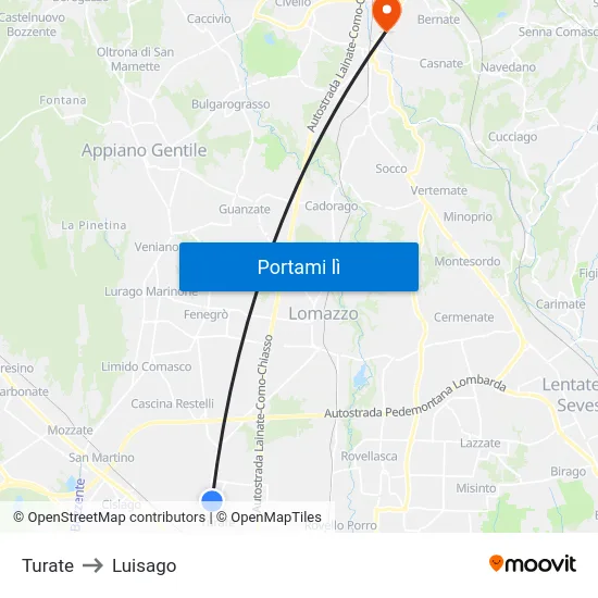 Turate to Luisago map