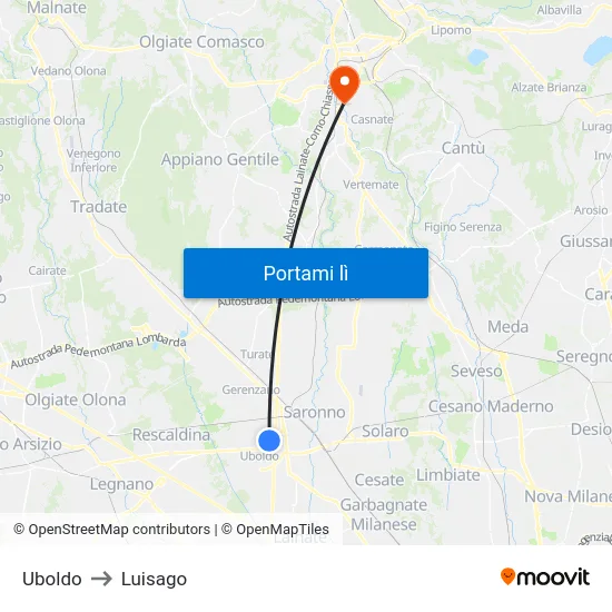 Uboldo to Luisago map