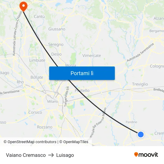 Vaiano Cremasco to Luisago map