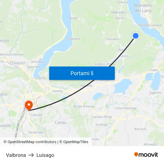 Valbrona to Luisago map
