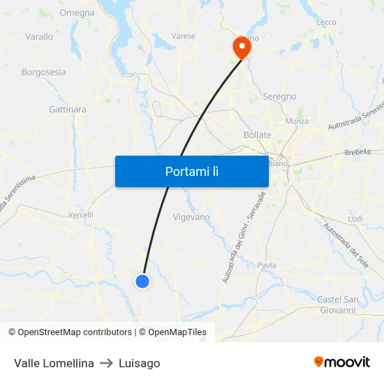 Valle Lomellina to Luisago map