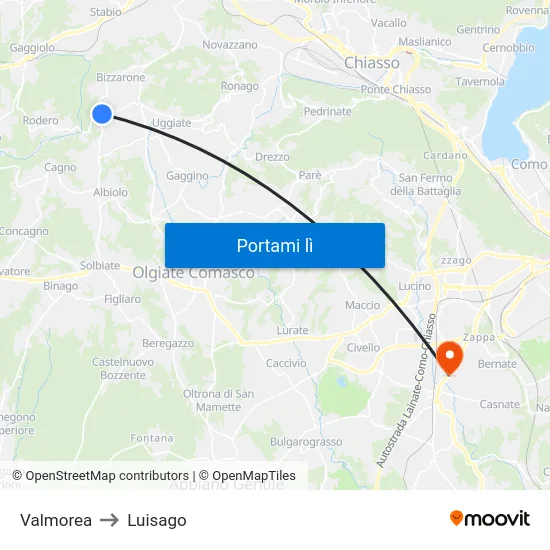 Valmorea to Luisago map