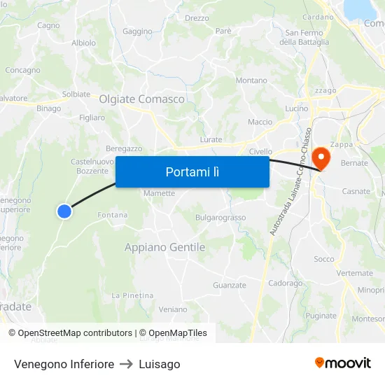 Venegono Inferiore to Luisago map