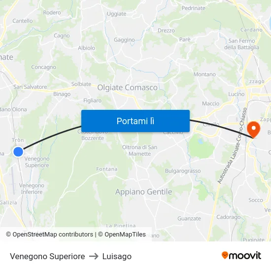 Venegono Superiore to Luisago map