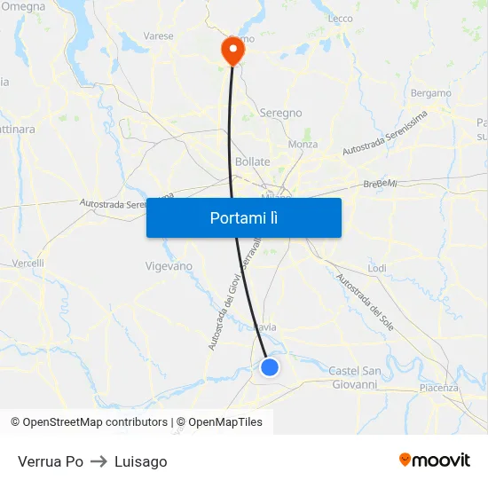 Verrua Po to Luisago map