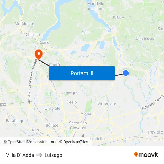 Villa D' Adda to Luisago map