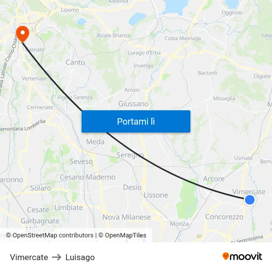 Vimercate to Luisago map