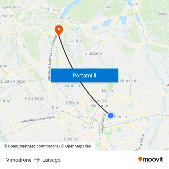 Vimodrone to Luisago map