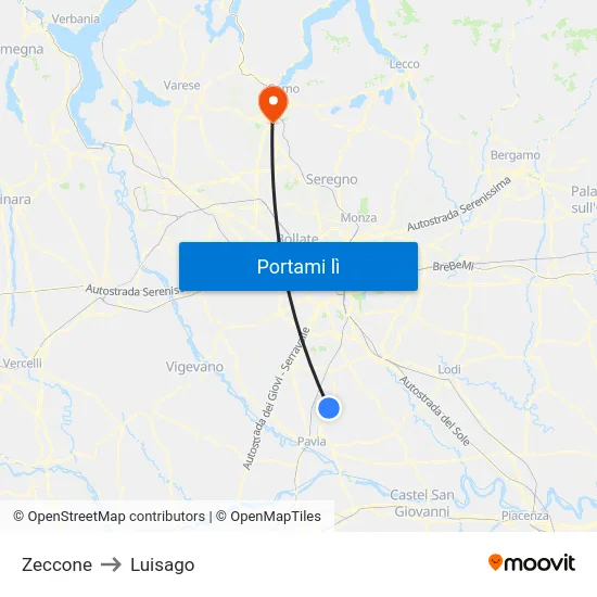 Zeccone to Luisago map