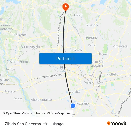 Zibido San Giacomo to Luisago map