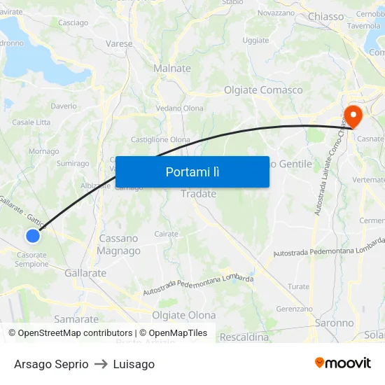 Arsago Seprio to Luisago map