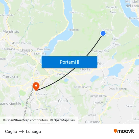 Caglio to Luisago map