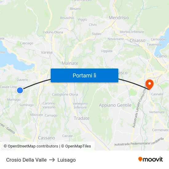 Crosio Della Valle to Luisago map