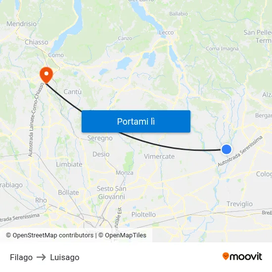 Filago to Luisago map