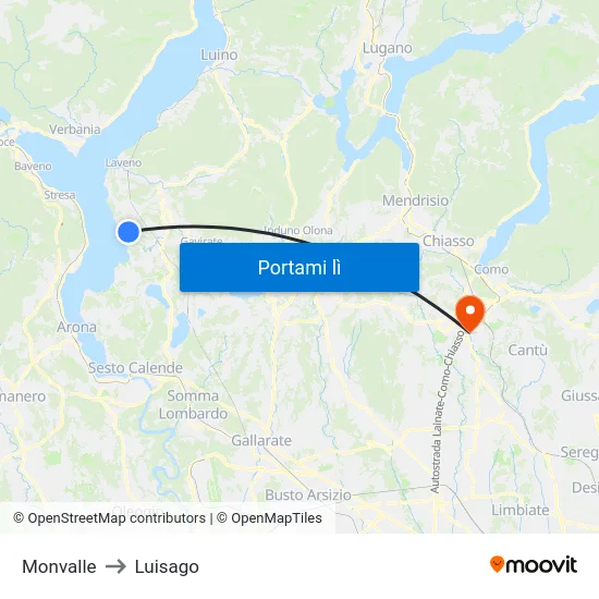 Monvalle to Luisago map