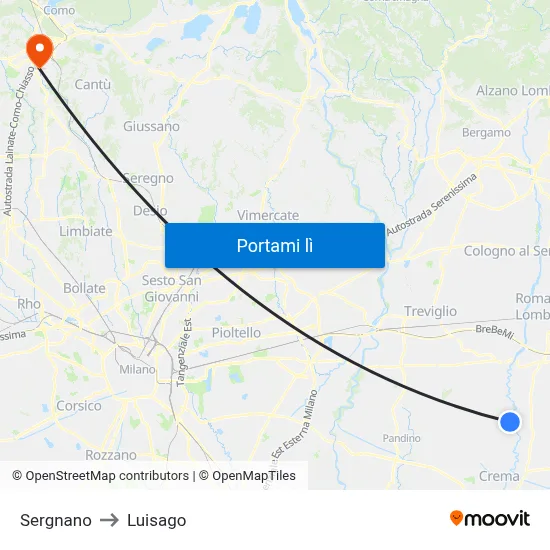 Sergnano to Luisago map