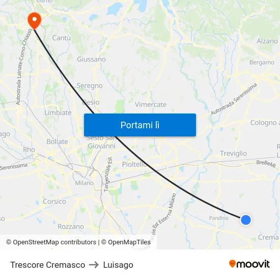 Trescore Cremasco to Luisago map