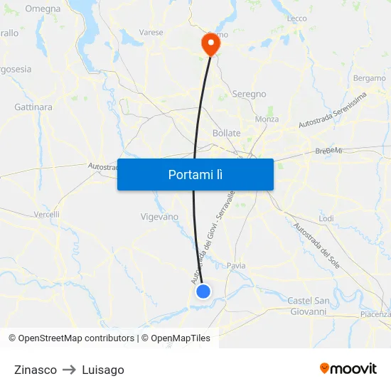 Zinasco to Luisago map