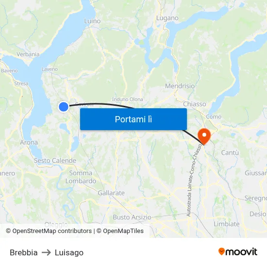 Brebbia to Luisago map