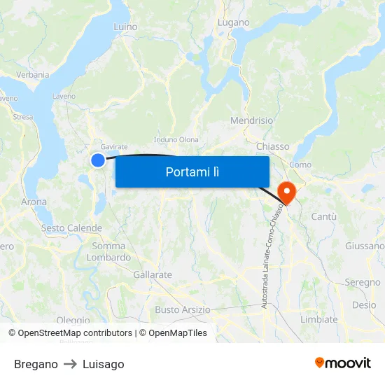 Bregano to Luisago map