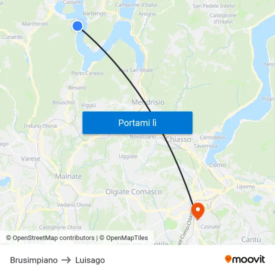 Brusimpiano to Luisago map