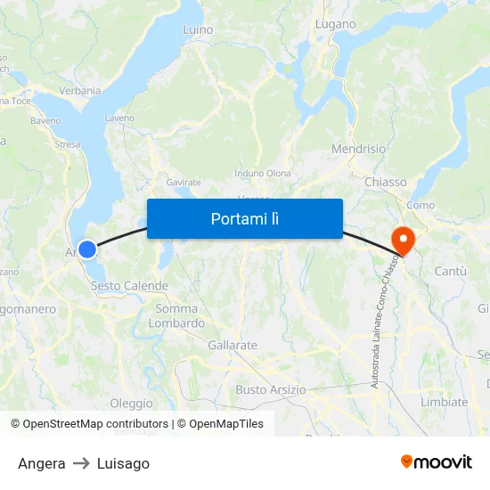Angera to Luisago map