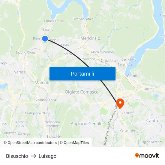 Bisuschio to Luisago map