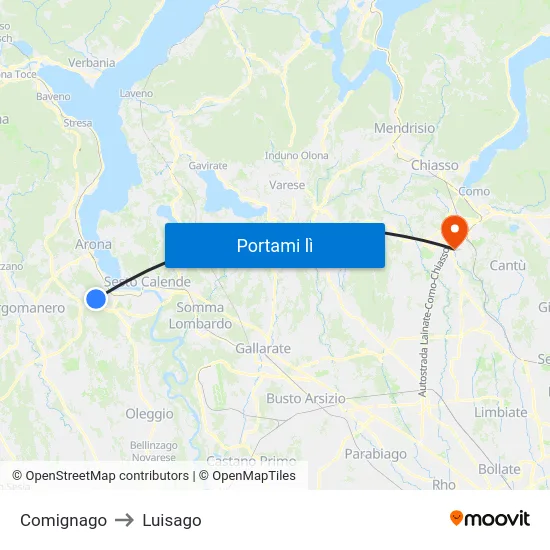 Comignago to Luisago map