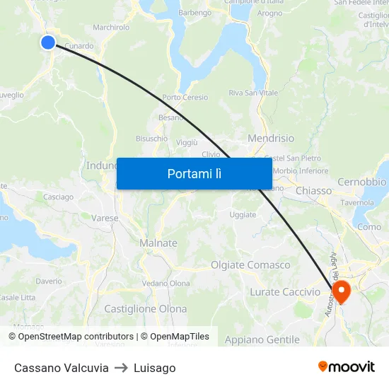 Cassano Valcuvia to Luisago map