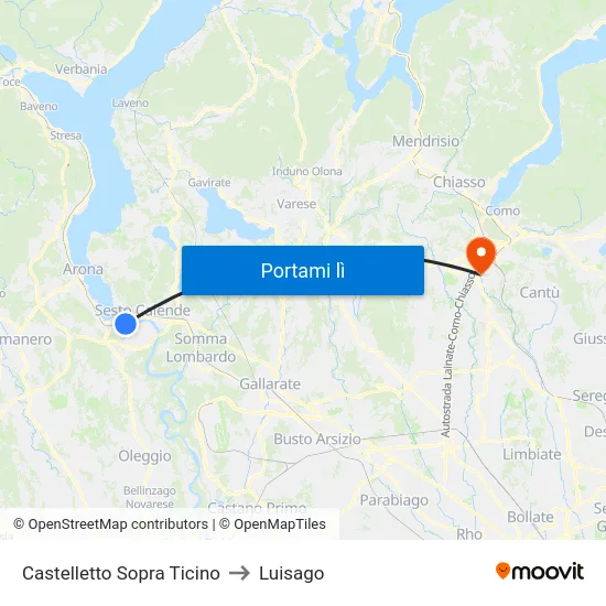 Castelletto Sopra Ticino to Luisago map
