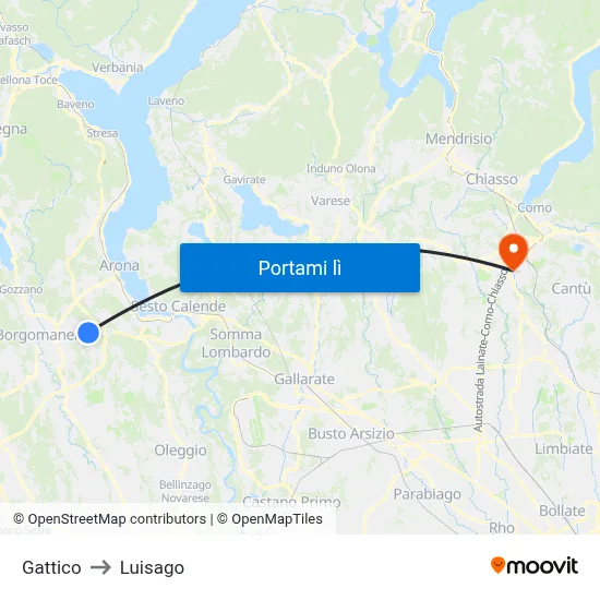 Gattico to Luisago map
