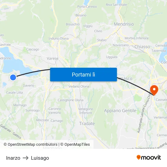 Inarzo to Luisago map