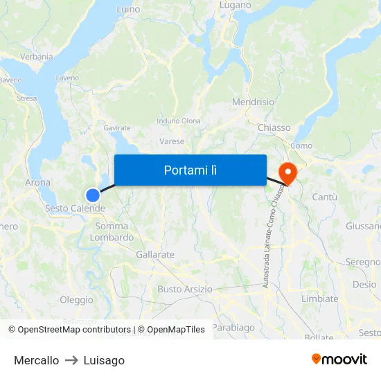 Mercallo to Luisago map