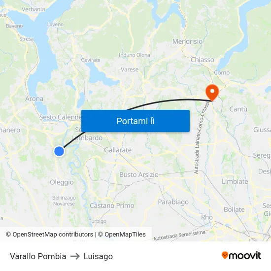 Varallo Pombia to Luisago map