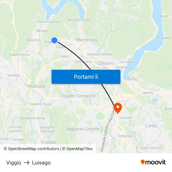 Viggiù to Luisago map