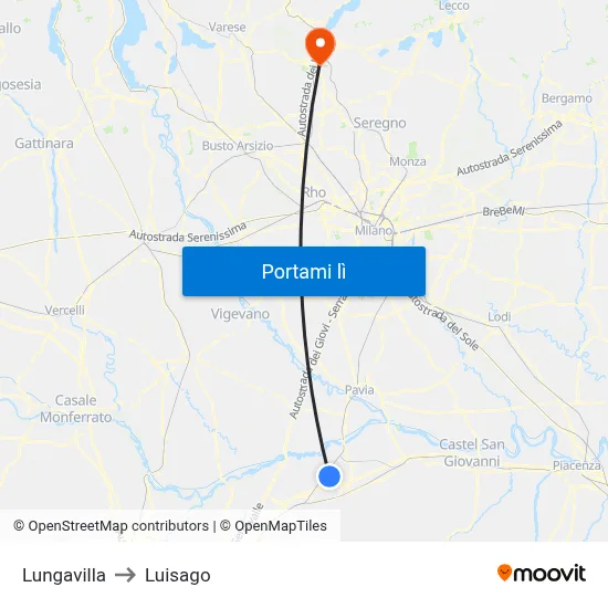 Lungavilla to Luisago map