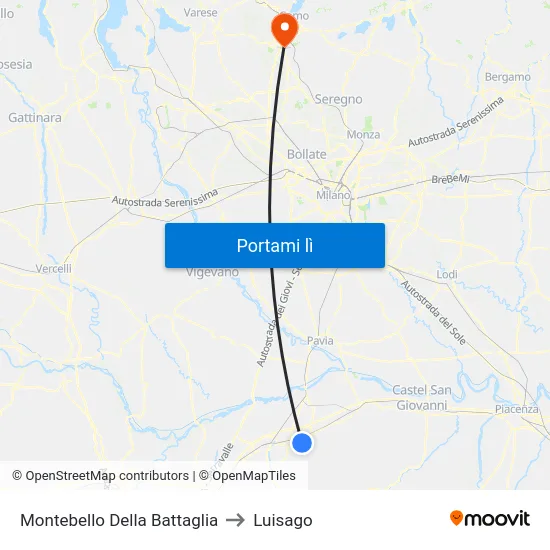 Montebello Della Battaglia to Luisago map